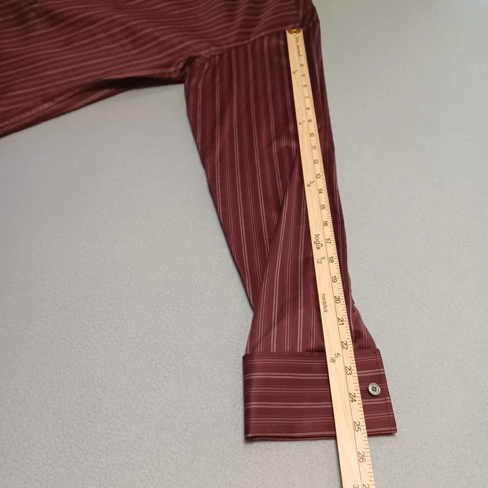 Banana Republic Dress Shirt Mens L Burgundy Striped Long Sleeve 100% Cot 16-16.5